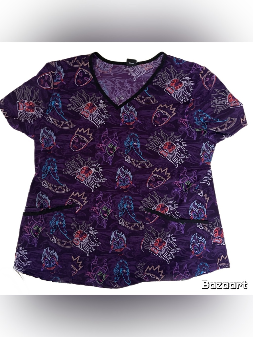 Disney Villains Scrub Top Women’s XL Purple V-Neck Nurse Medical Shirt
